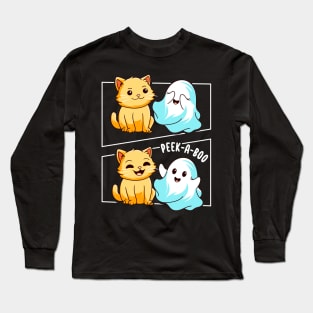Funny Cat Pun Peek A Boo Men Kids Women Halloween Long Sleeve T-Shirt